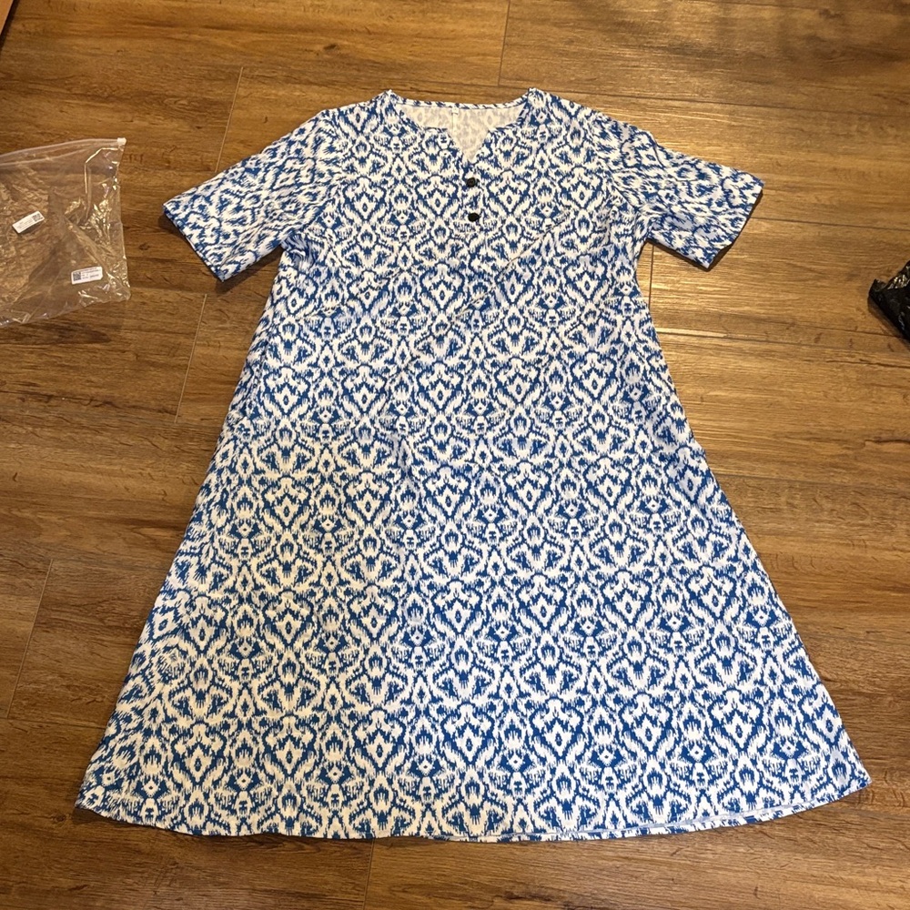 Blue and White Patterned Women's Dress